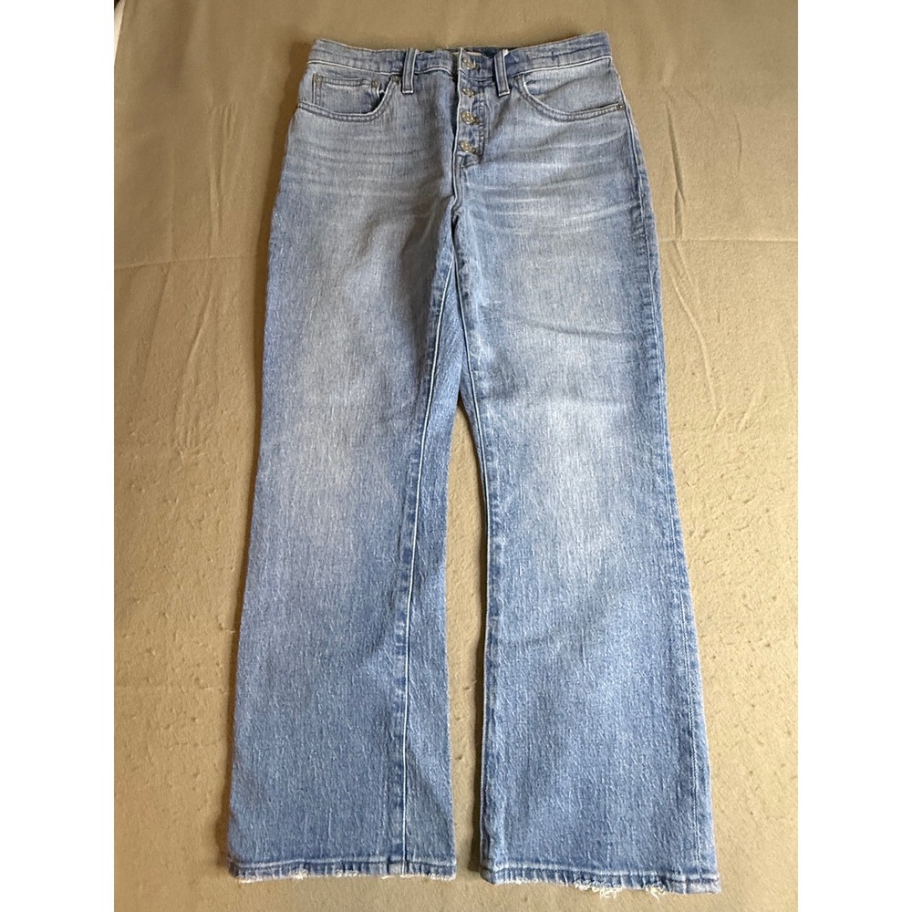 Madewell Cali Demi-Boot Jeans Light Wash High Rise Button Fly Raw Hem Size 28